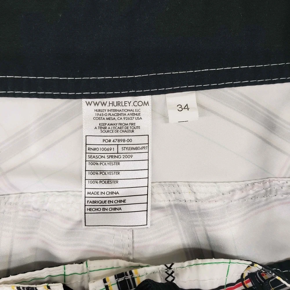 Hurley Board Shorts Mens 34‎ White Plaid 2009 Y2K Surf Swim Cargo Trunks